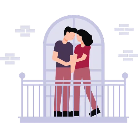 Le couple est debout sur le balcon  Illustration