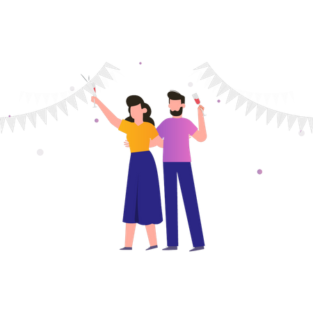 Le couple fête le nouvel an  Illustration