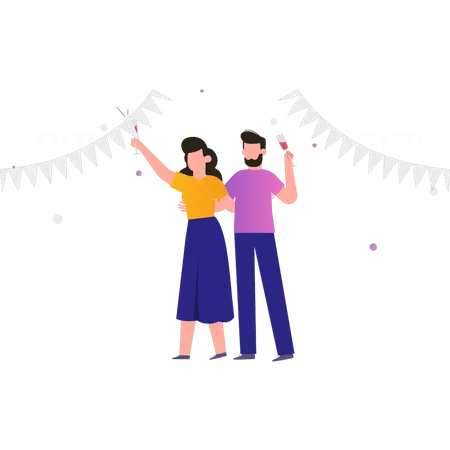 Le couple fête le nouvel an  Illustration