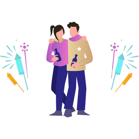 Le couple fête le nouvel an  Illustration