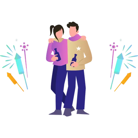 Le couple fête le nouvel an  Illustration