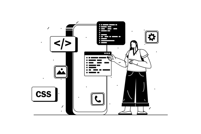 Le développeur teste une nouvelle application mobile  Illustration