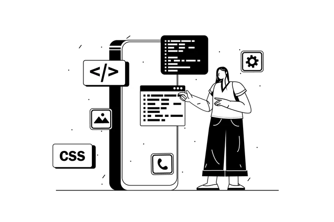 Le développeur teste une nouvelle application mobile  Illustration