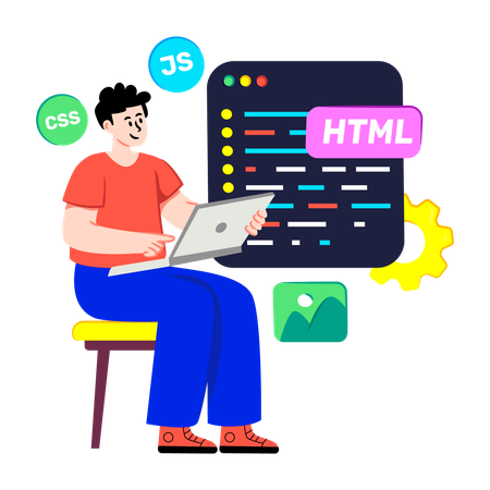 Le développeur Web travaille avec du code HTML  Illustration