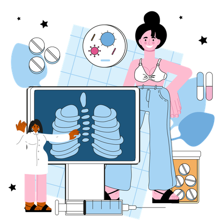 Le docteur analyse le rapport de radiographie  Illustration