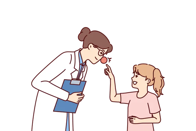 Le docteur joue avec un petit enfant patient  Illustration