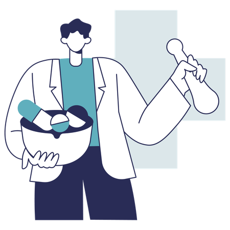 Le docteur prépare le mortier médical  Illustration