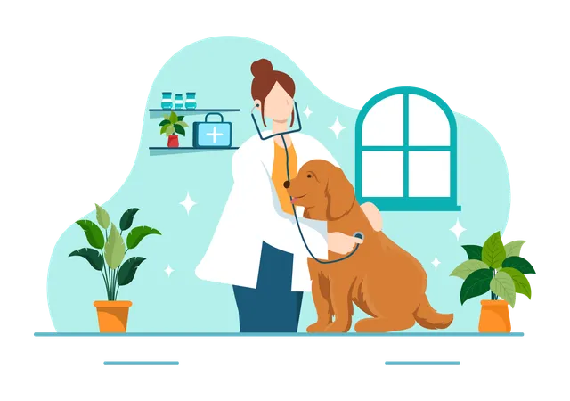 Le docteur soigne le chien  Illustration