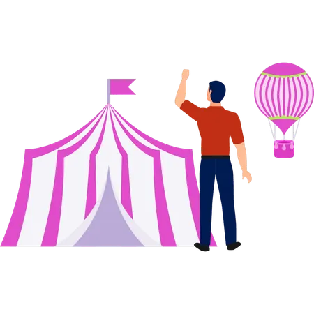 Le garçon a agité la main vers le ballon  Illustration