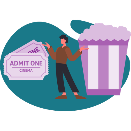 Le garçon achète des billets et du pop-corn  Illustration