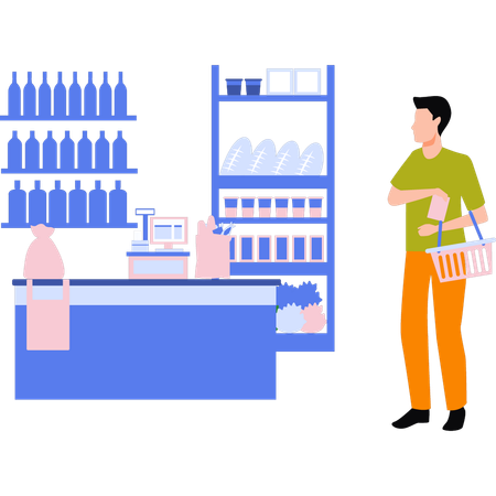 Le garçon achète une bouteille de détergent  Illustration