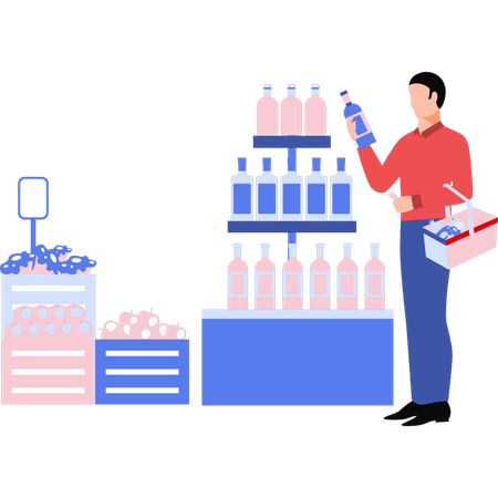 Le garçon achète une bouteille de détergent  Illustration