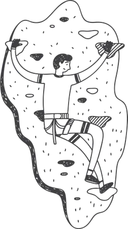 Le garçon aime faire de l'escalade au mur  Illustration