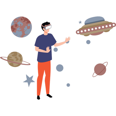 Le garçon profite de l'espace virtuel  Illustration