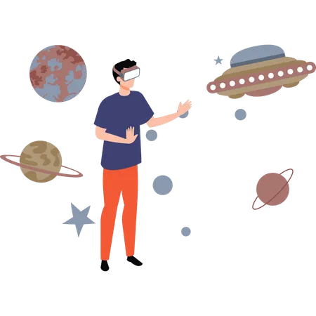 Le garçon profite de l'espace virtuel  Illustration