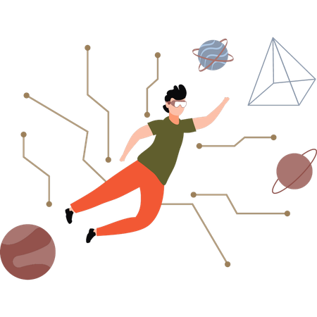 Le garçon profite de l'espace virtuel  Illustration