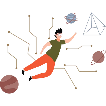 Le garçon profite de l'espace virtuel  Illustration