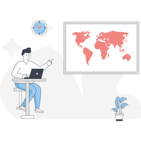 Le garçon apprend la carte du monde  Illustration