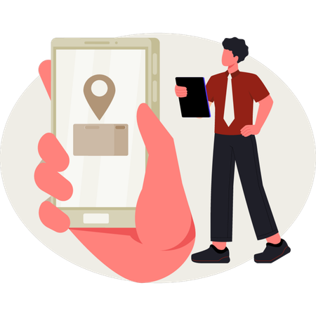 Le garçon cherche un lieu de livraison mobile  Illustration
