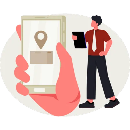 Le garçon cherche un lieu de livraison mobile  Illustration
