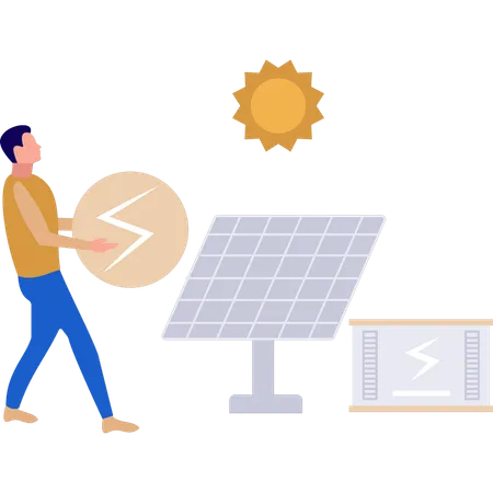 Le garçon consomme de l'énergie solaire  Illustration