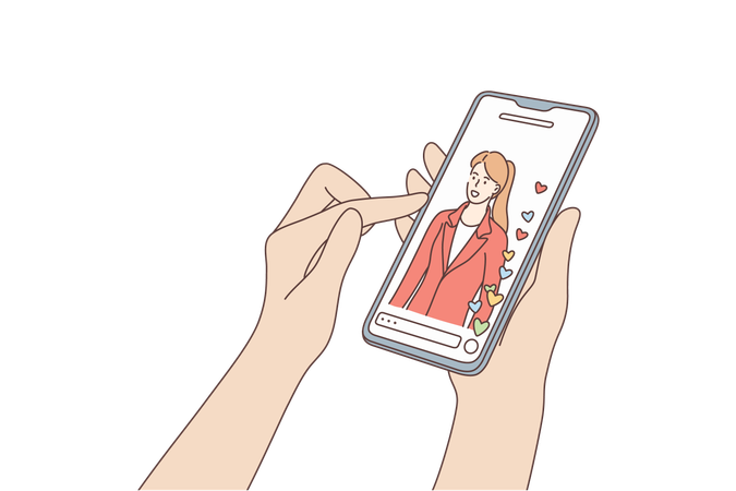 Le garçon consulte le profil de la fille  Illustration