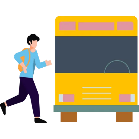 Le garçon court vers le bus scolaire  Illustration