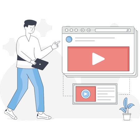 Le garçon discute d'un didacticiel vidéo  Illustration