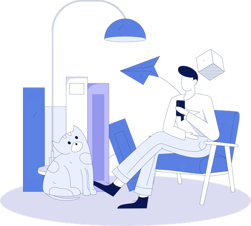 Le garçon discute en ligne au téléphone  Illustration