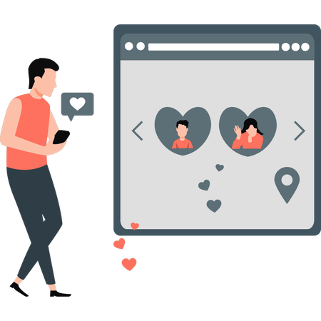 Le garçon discute en ligne  Illustration