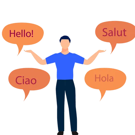 Le garçon dit des salutations dans différentes langues  Illustration