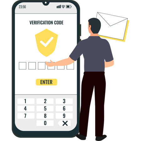 Le garçon entre le code de vérification sur le téléphone mobile  Illustration