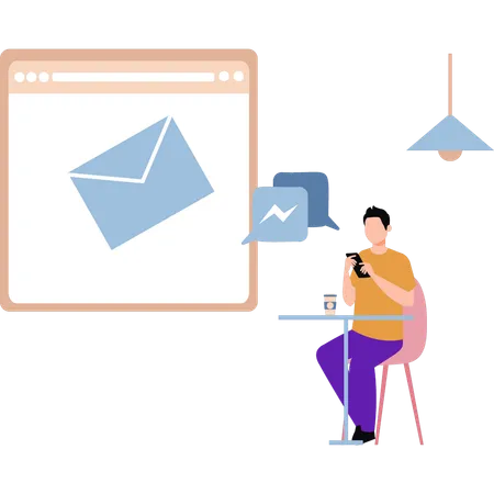 Le garçon envoie des e-mails en ligne  Illustration