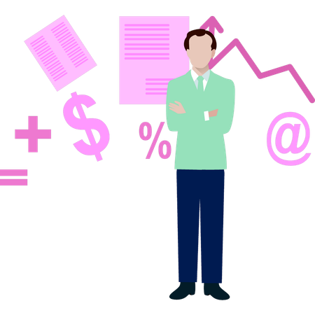 Homme d'affaires debout et regardant l'analyse commerciale  Illustration