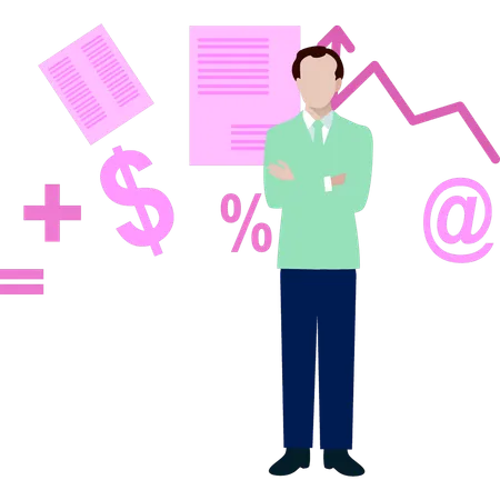 Homme d'affaires debout et regardant l'analyse commerciale  Illustration