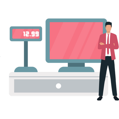 Le garçon se tient devant le moniteur  Illustration