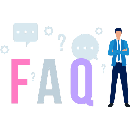 Le garçon se tient près de la FAQ  Illustration