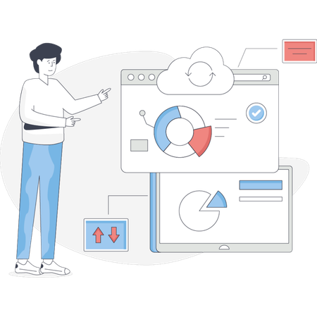 Le garçon recharge les données du cloud  Illustration