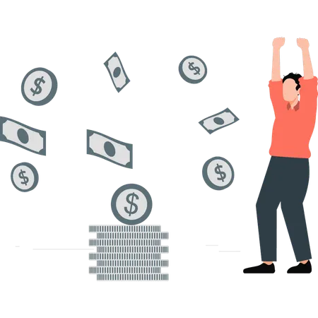 Le garçon est heureux après avoir investi de l’argent dans les affaires  Illustration