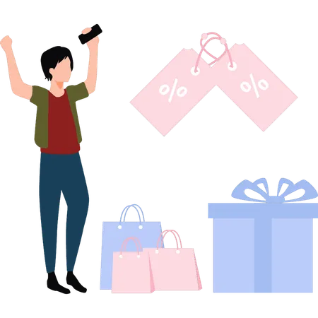 Le garçon est heureux après le shopping  Illustration