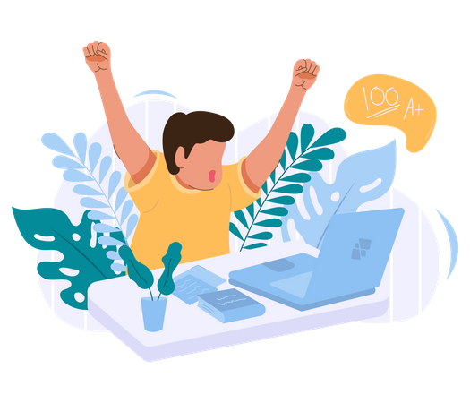 Le garçon est heureux de voir les résultats du test  Illustration