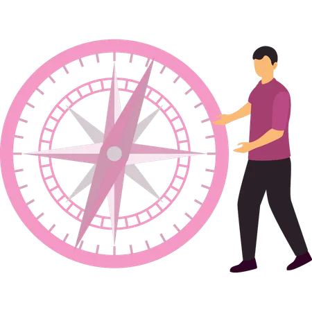 Le garçon explique l'orientation de la navigation  Illustration