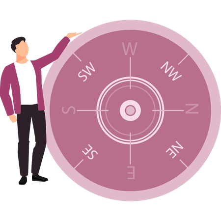 Le garçon explique les directions de la boussole  Illustration