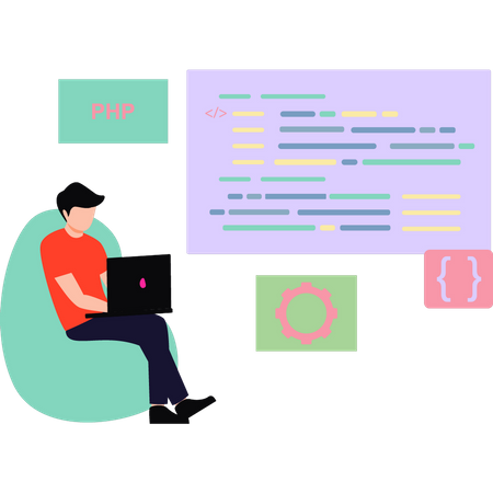 Le garçon fait de la programmation logicielle  Illustration