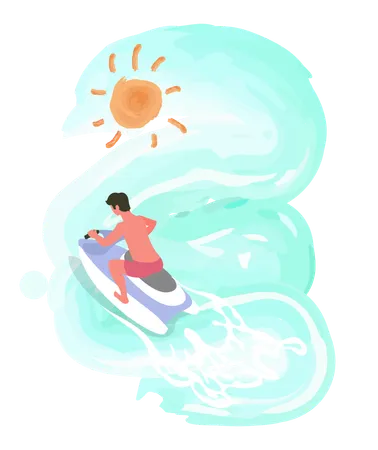 Le garçon fait du jet ski  Illustration