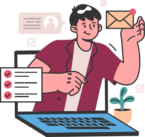 Le garçon fait du marketing par e-mail  Illustration