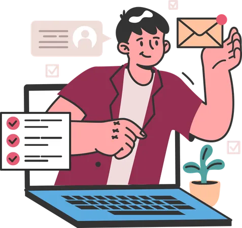 Le garçon fait du marketing par e-mail  Illustration