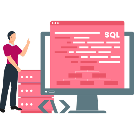 Le garçon fait référence au codage SQL  Illustration