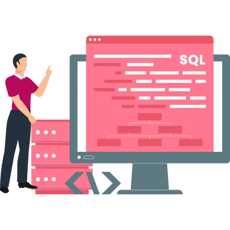 Le garçon fait référence au codage SQL  Illustration