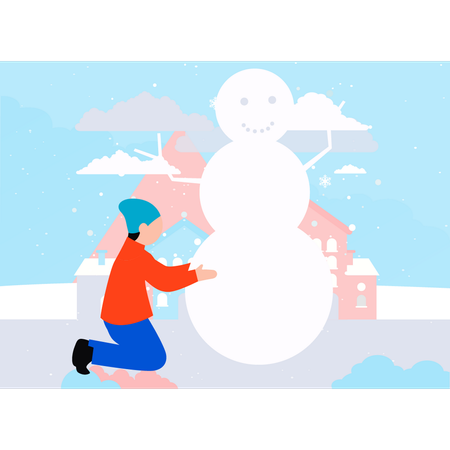 Le garçon fait un bonhomme de neige  Illustration